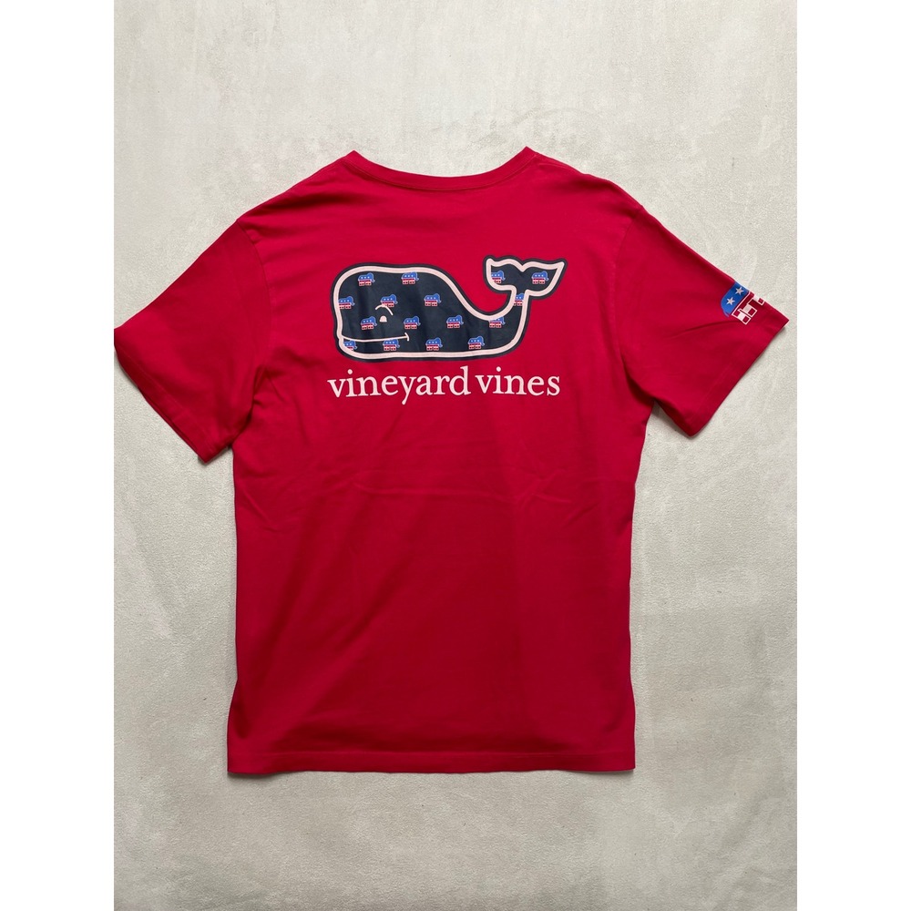 Vineyard Vines Mens Red Patriotic Whale Elephant Logo Pocket T-Shirt Size M